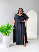 Vestido longo Preto com regulagem no busto