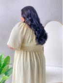 Vestido longo Amarelo Manteiga com regulagem no busto