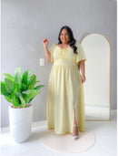 Vestido longo Amarelo Manteiga com regulagem no busto