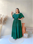 Vestido Longo Verde Esmeralda, com botões funcionais